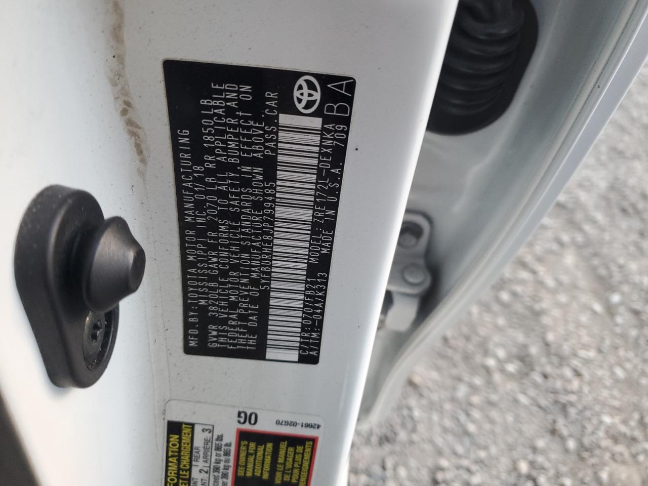 2018 Toyota Corolla L VIN: 5YFBURHE8JP799485 Lot: 87011354