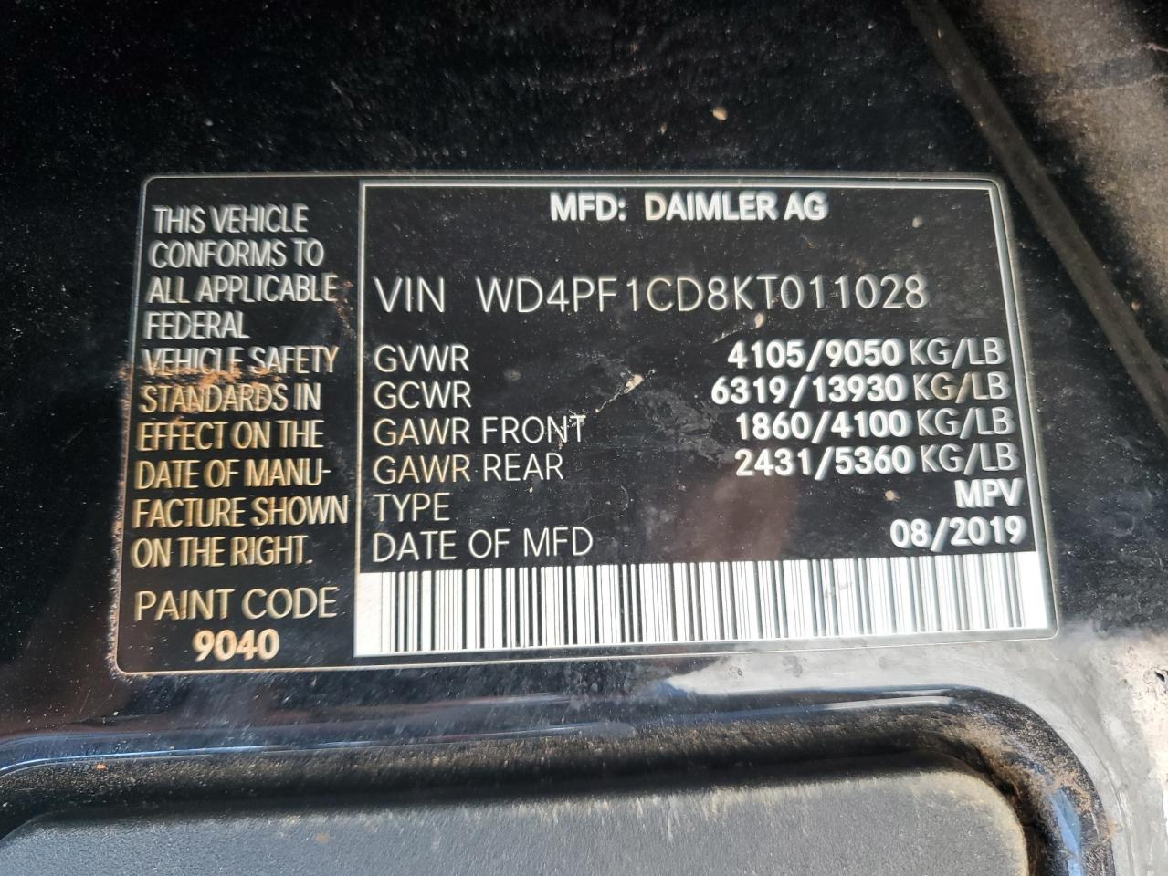 wd4pf1cd8kt011028 WD4PF1CD8KT011028 2019 Mercedes-Benz Sprinter 2500/3500