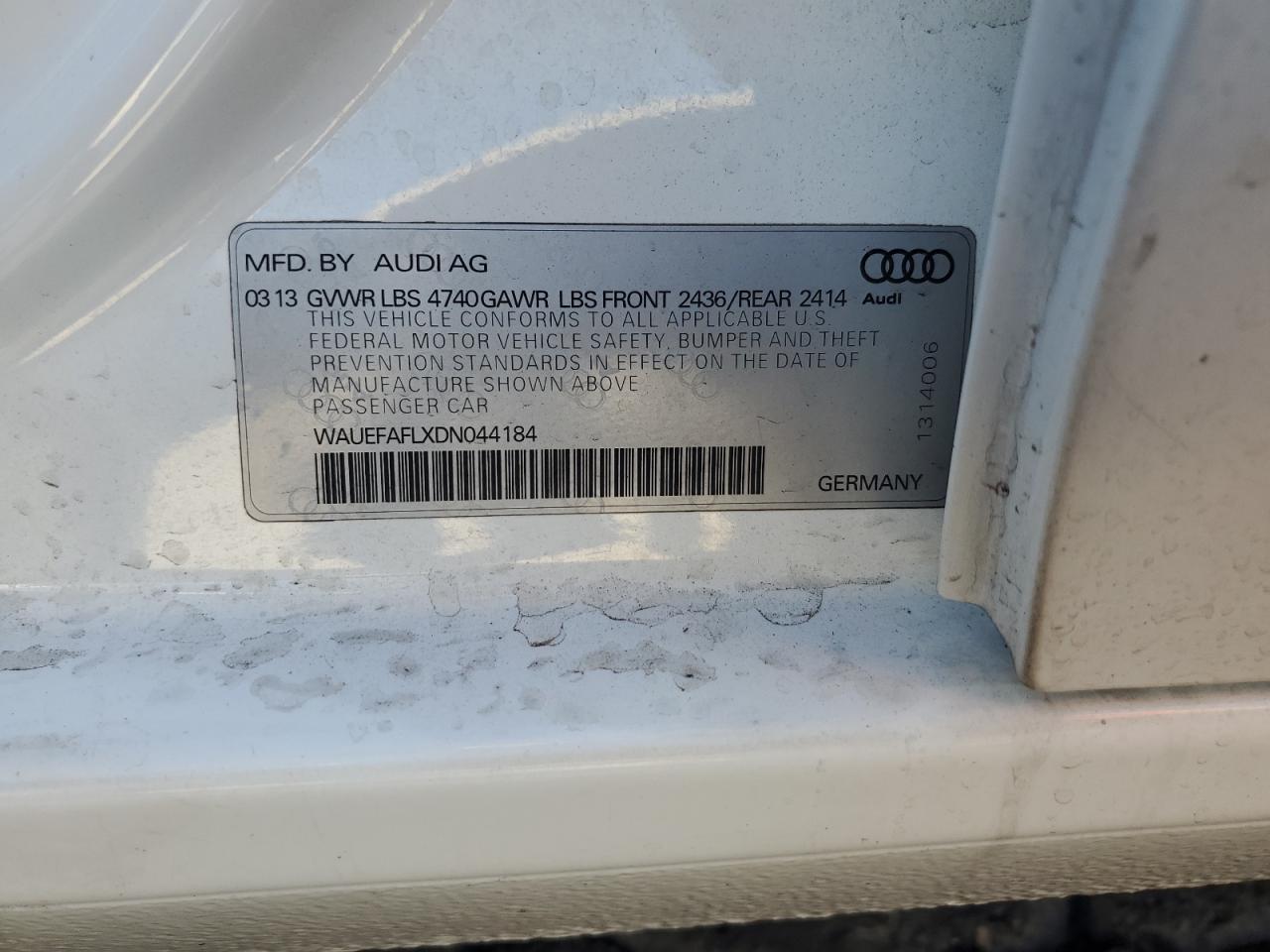 VIN WAUEFAFLXDN044184 2013 AUDI A4 no.12