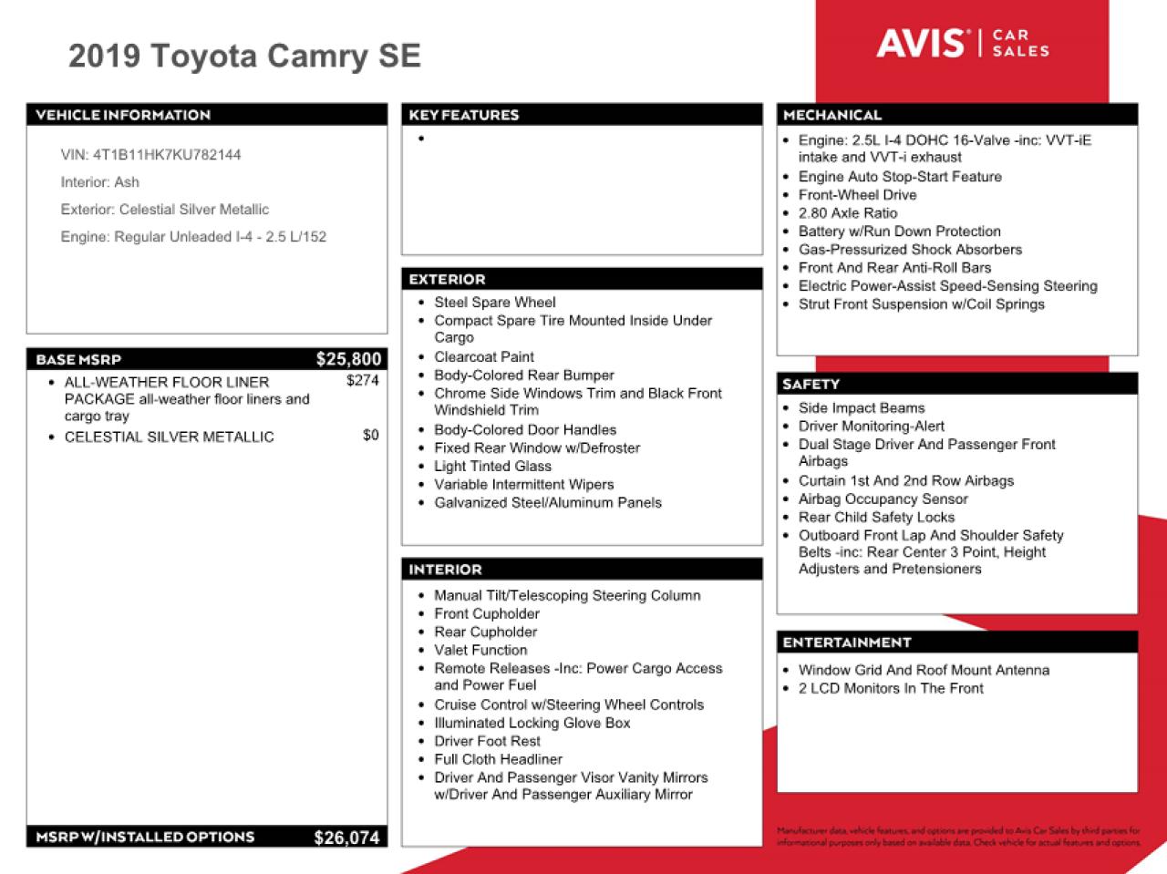 VIN 4T1B11HK7KU782144 2019 TOYOTA CAMRY no.12