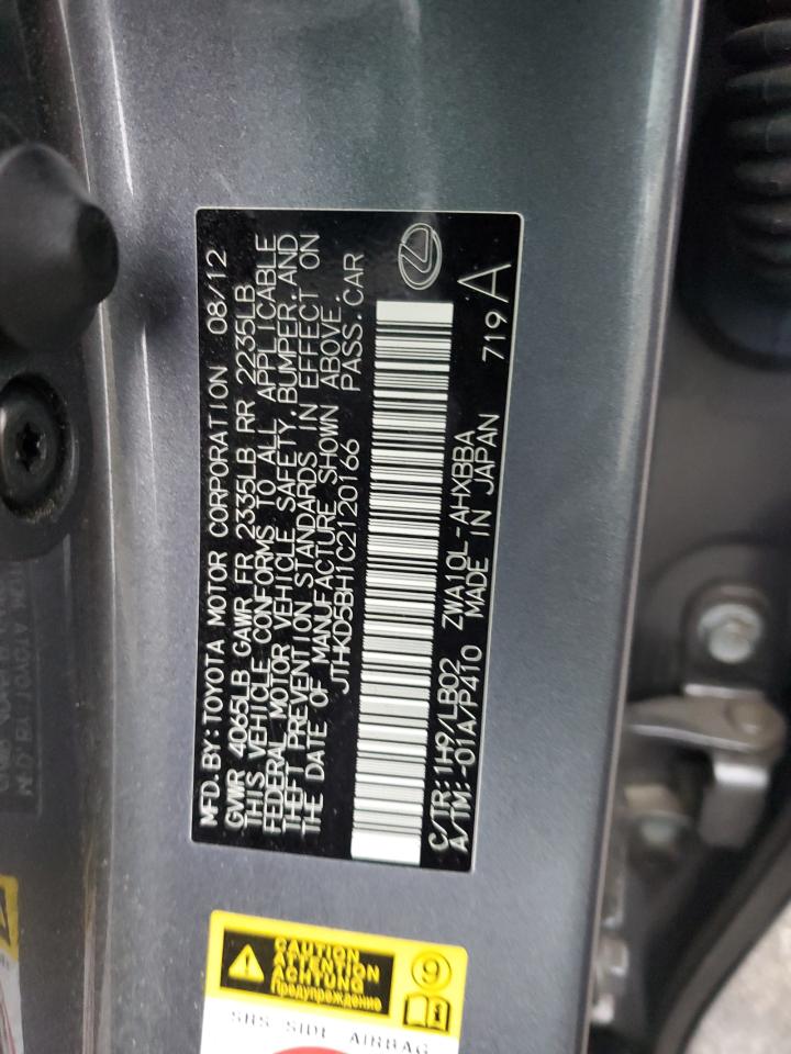 2012 Lexus Ct 200 VIN: JTHKD5BH1C2120166 Lot: 86661534