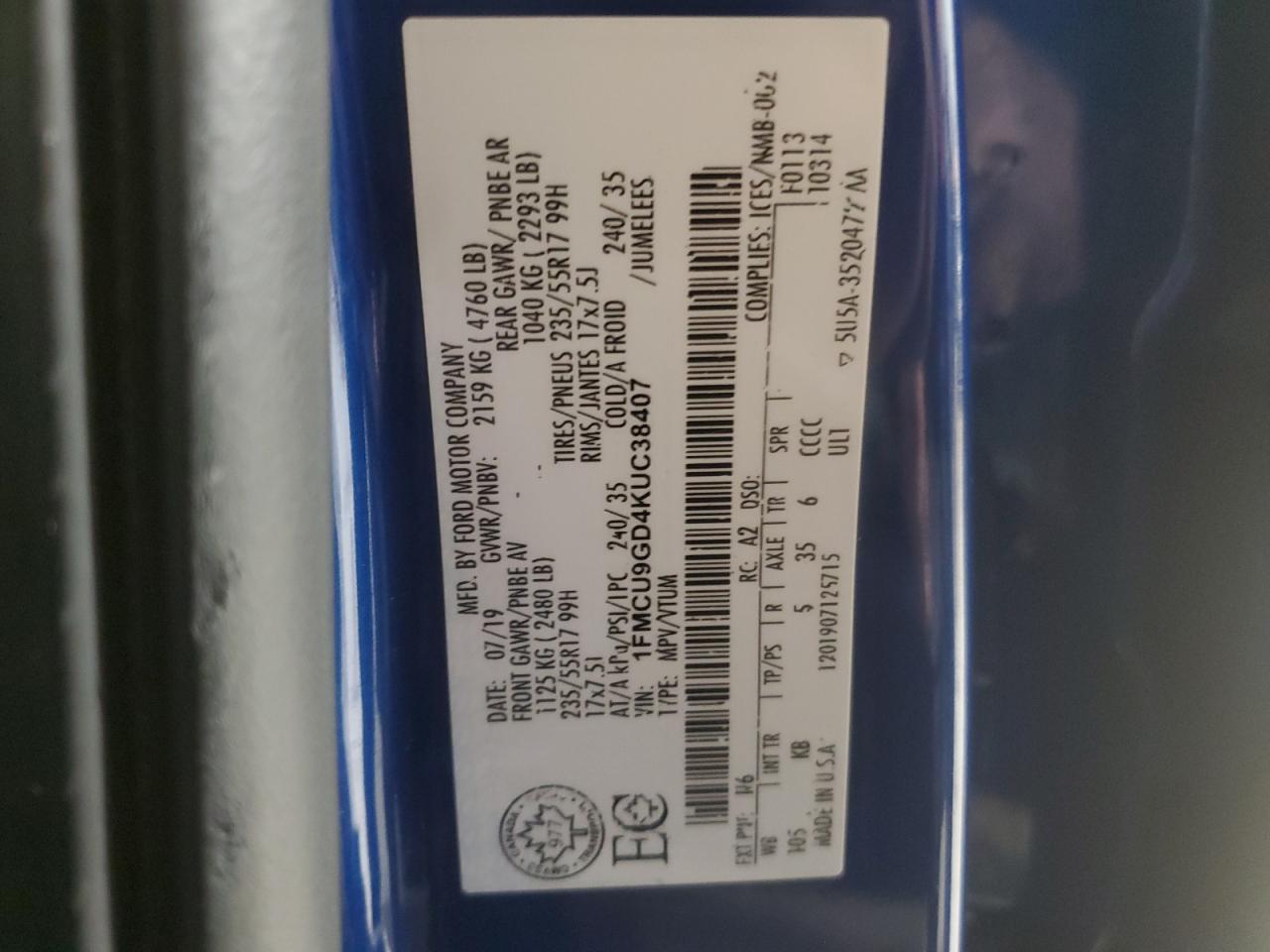 1FMCU9GD4KUC38407 2019 FORD ESCAPE - Image 16