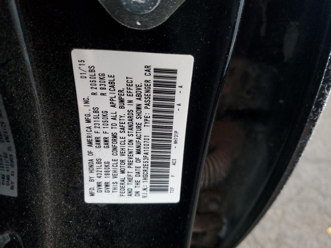 VIN 1HGCR2E53FA100701 2015 HONDA ACCORD no.12