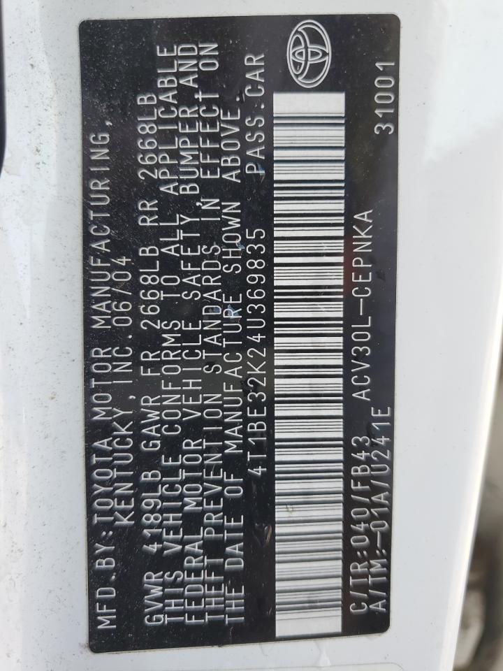 2004 Toyota Camry Le VIN: 4T1BE32K24U369835 Lot: 85136824