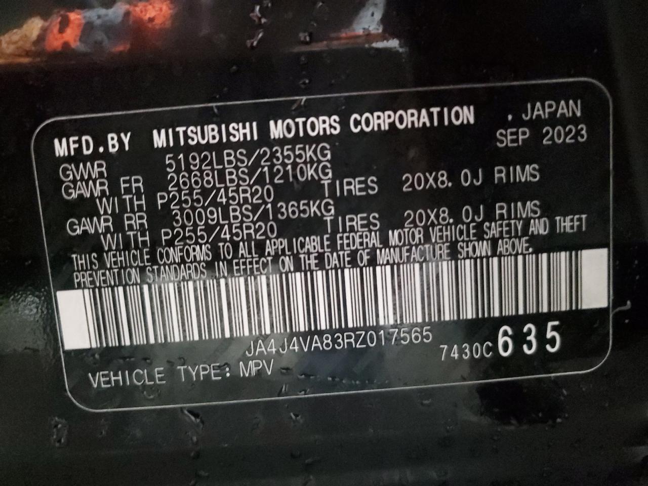 VIN JA4J4VA83RZ017565 2024 MITSUBISHI OUTLANDER no.13