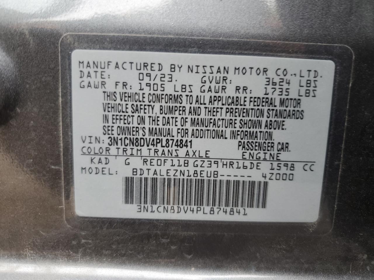 VIN 3N1CN8DV4PL874841 2023 NISSAN VERSA no.12