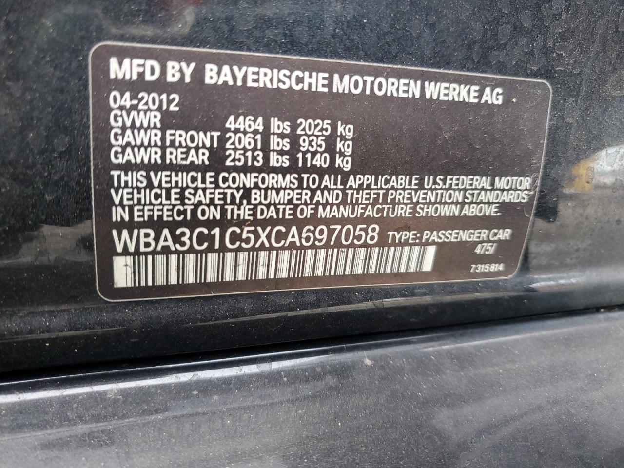 2012 BMW 328 I Sulev VIN: WBA3C1C5XCA697058 Lot: 86688884