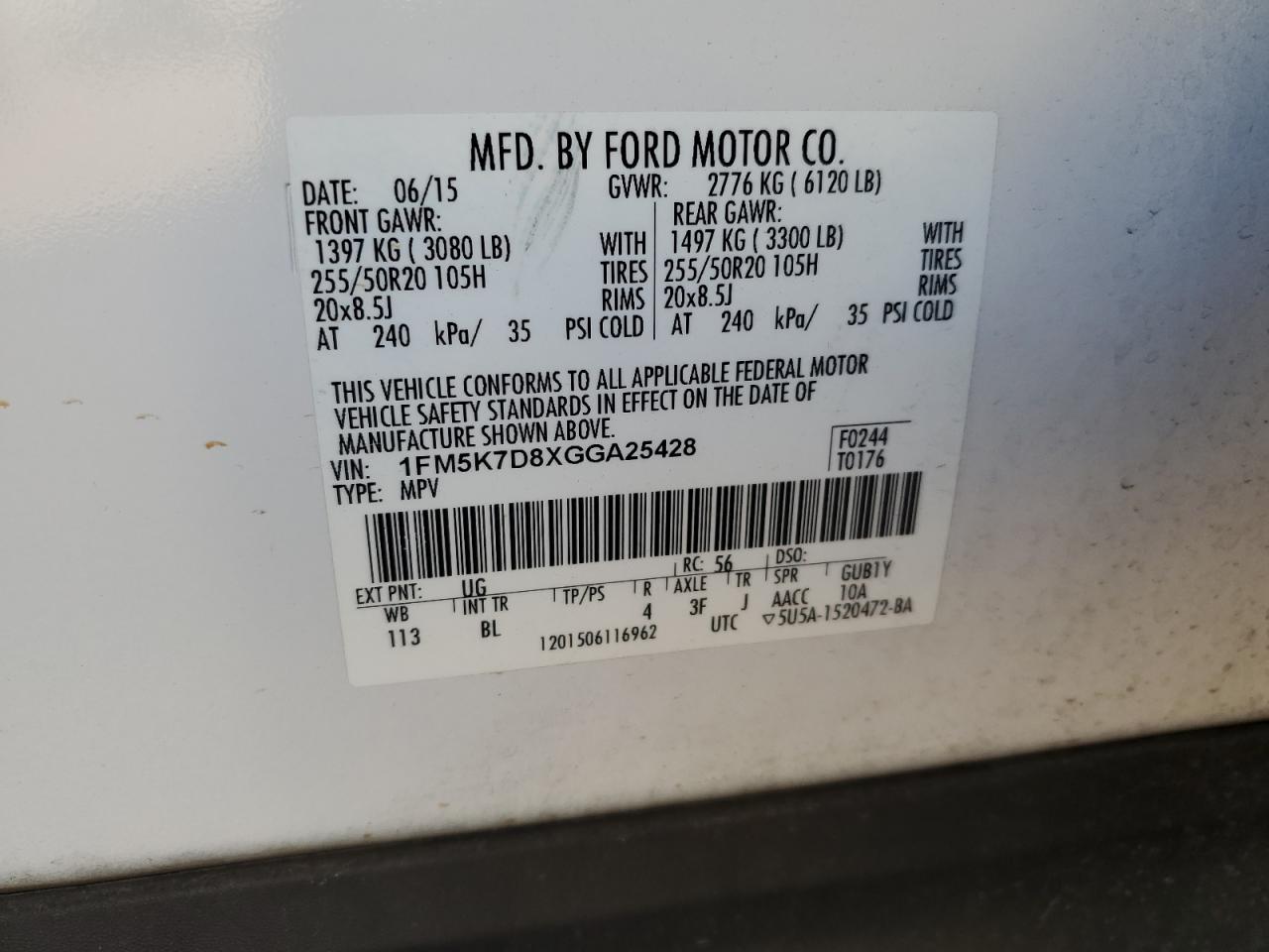 2016 Ford Explorer Xlt VIN: 1FM5K7D8XGGA25428 Lot: 85549284