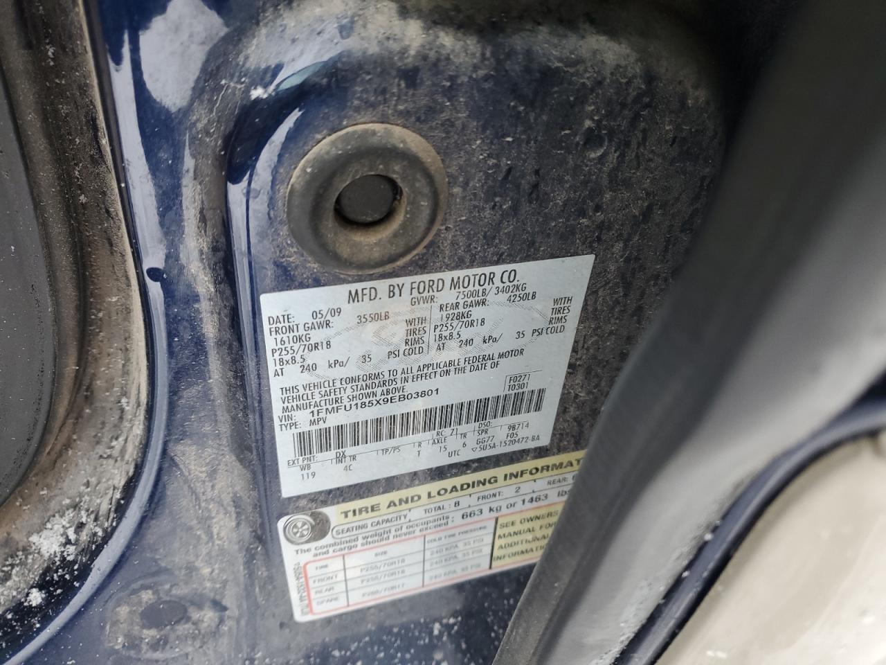 2009 Ford Expedition Eddie Bauer VIN: 1FMFU185X9EB03801 Lot: 83663324