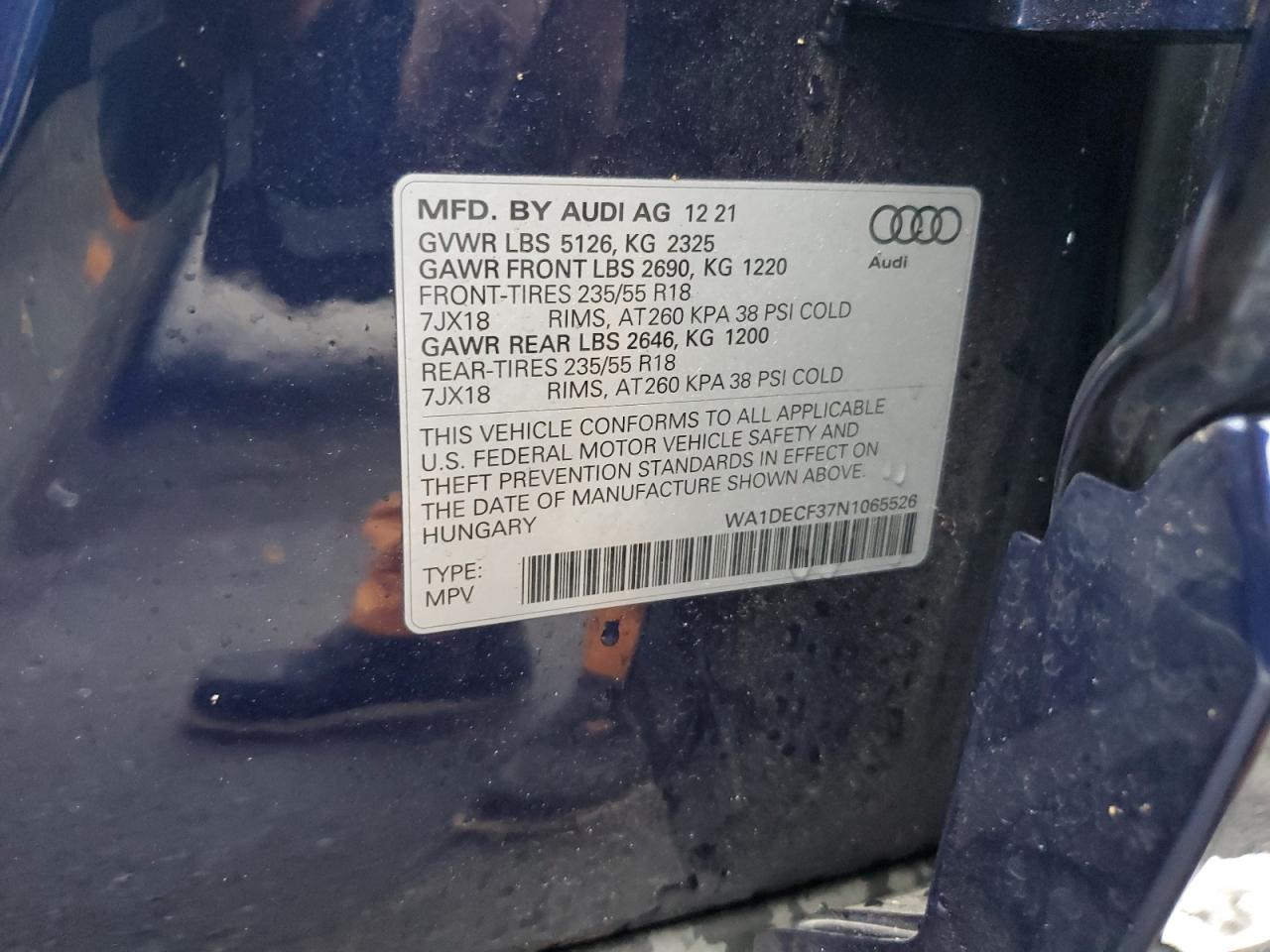 VIN WA1DECF37N1065526 2022 AUDI Q3 no.13