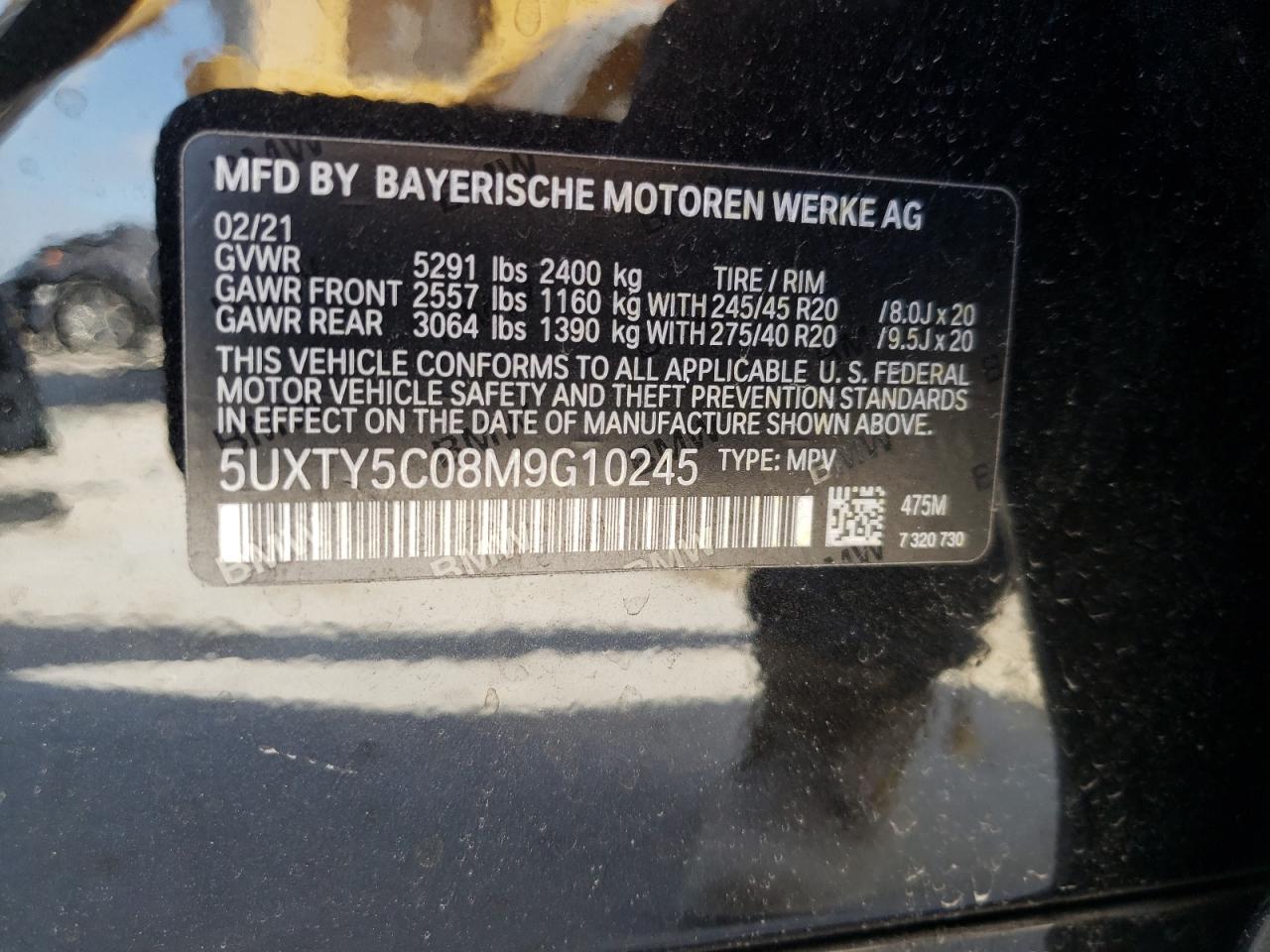 VIN 5UXTY5C08M9G10245 2021 BMW X3 no.13