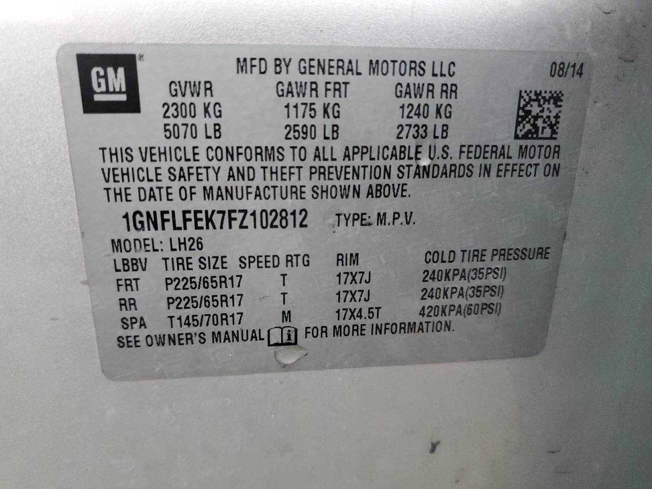 VIN 1GNFLFEK7FZ102812 2015 CHEVROLET EQUINOX no.13