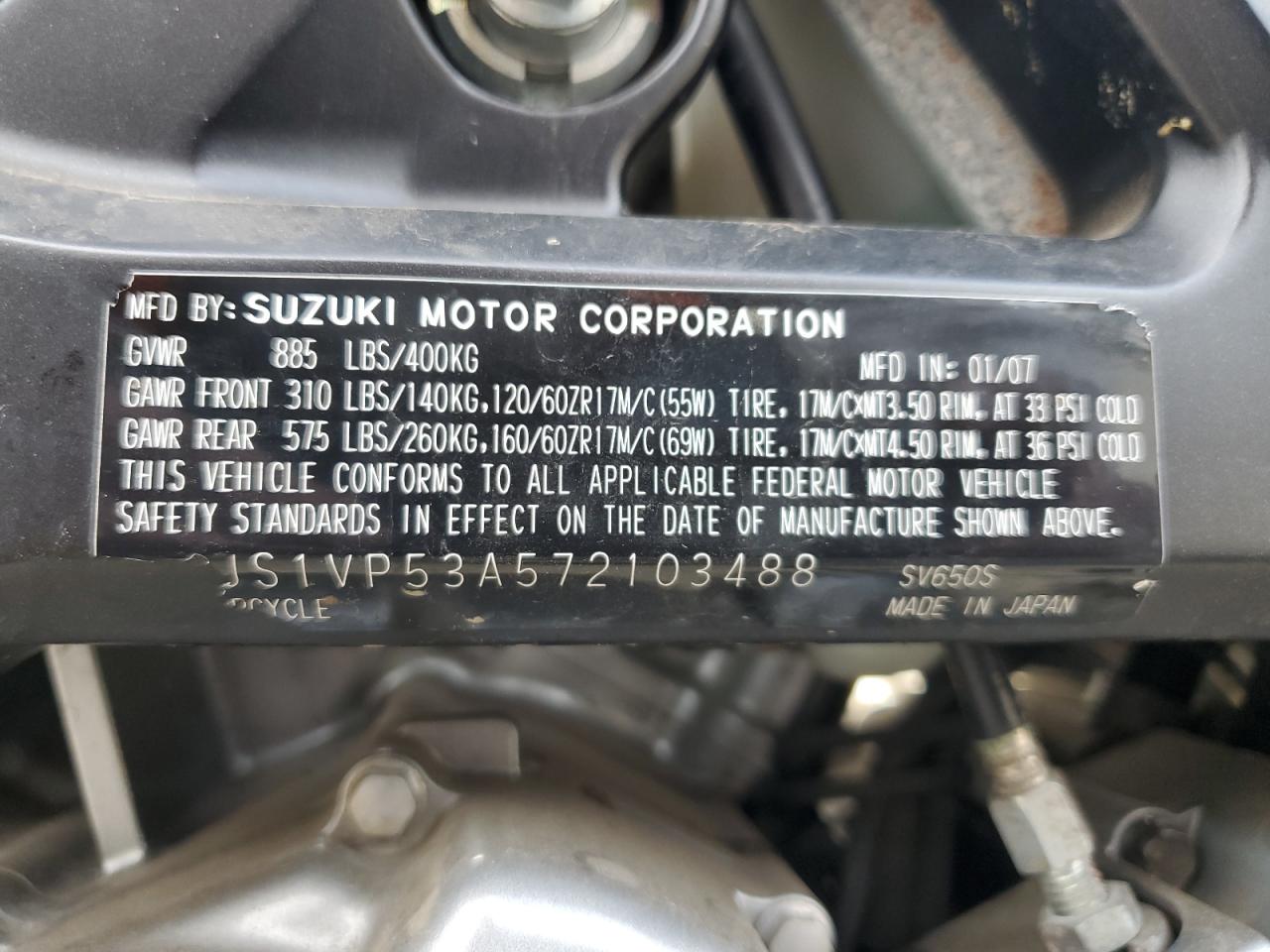 2007 Suzuki Sv650 VIN: JS1VP53A572103489 Lot: 83623144