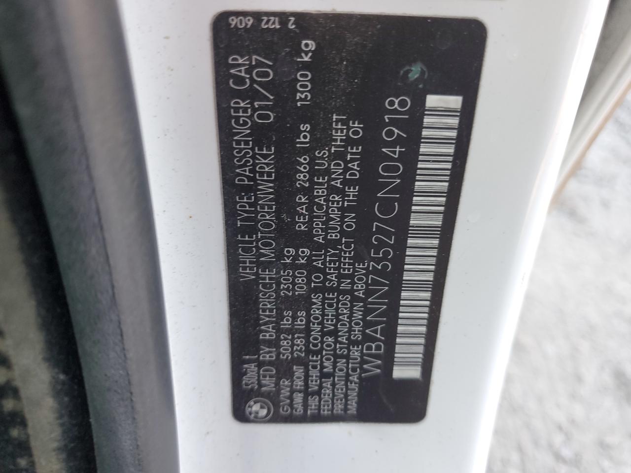 2007 BMW 530 Xit VIN: WBANN73527CN04918 Lot: 83850224