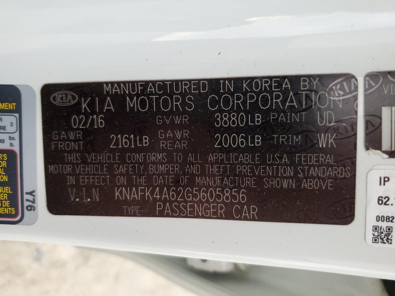 VIN KNAFK4A62G5605856 2016 KIA FORTE no.12