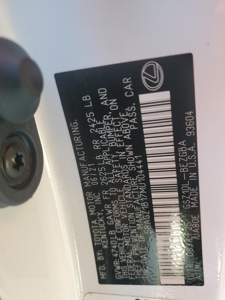 2021 Lexus Es 350 Base VIN: 58AGZ1B17MU104441 Lot: 86480434