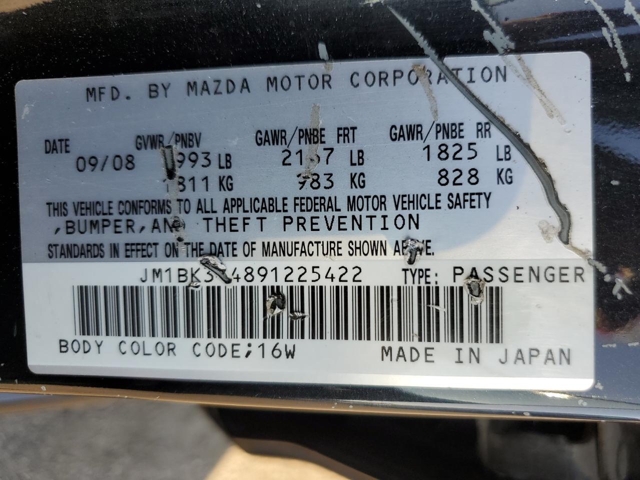 2009 Mazda 3 S VIN: JM1BK344891225422 Lot: 84322324