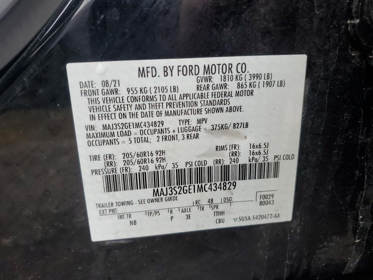 2021 Ford Ecosport Se VIN: MAJ3S2GE1MC434829 Lot: 85849304