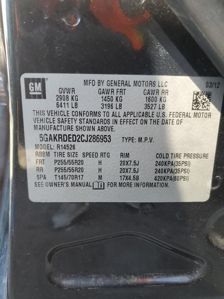 2012 Buick Enclave VIN: 5GAKRDED2CJ286953 Lot: 82047704