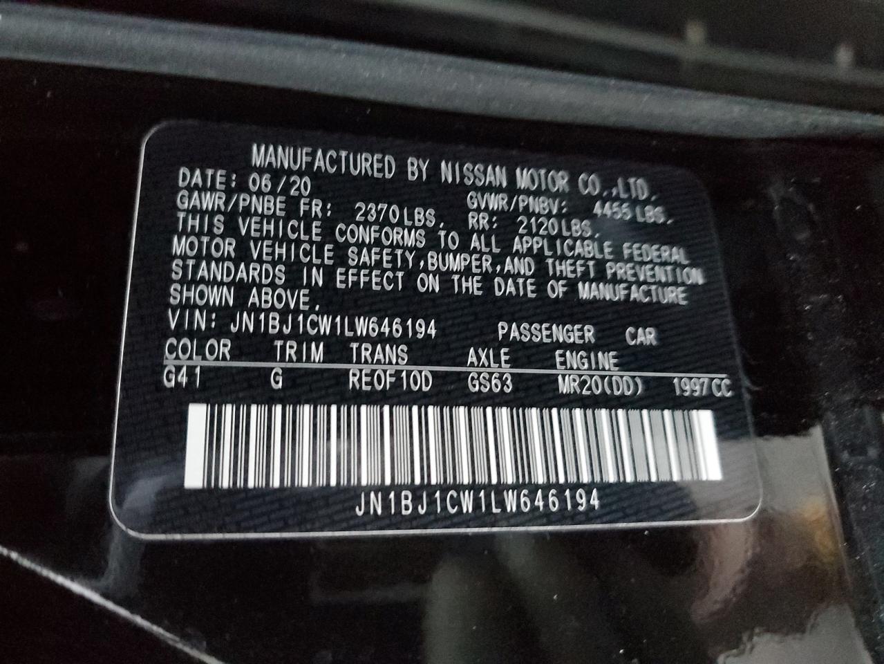 2020 Nissan Rogue Sport S VIN: JN1BJ1CW1LW646194 Lot: 84699424