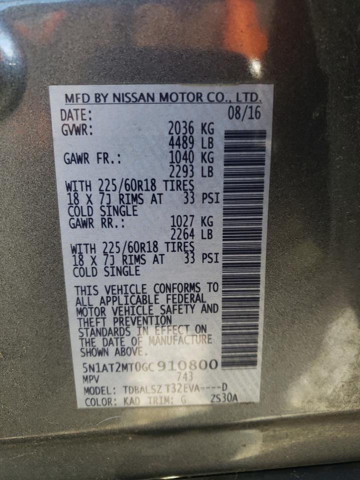 VIN 5N1AT2MT0GC910800 2016 NISSAN ROGUE no.12