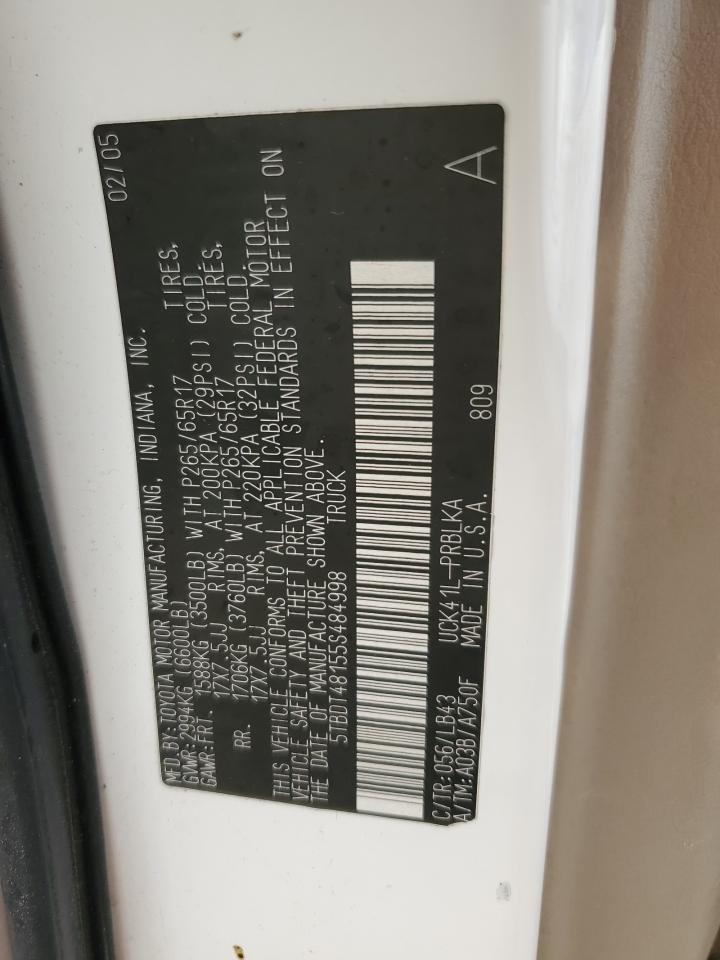 2005 Toyota Tundra Double Cab Limited VIN: 5TBDT48155S484998 Lot: 84032844