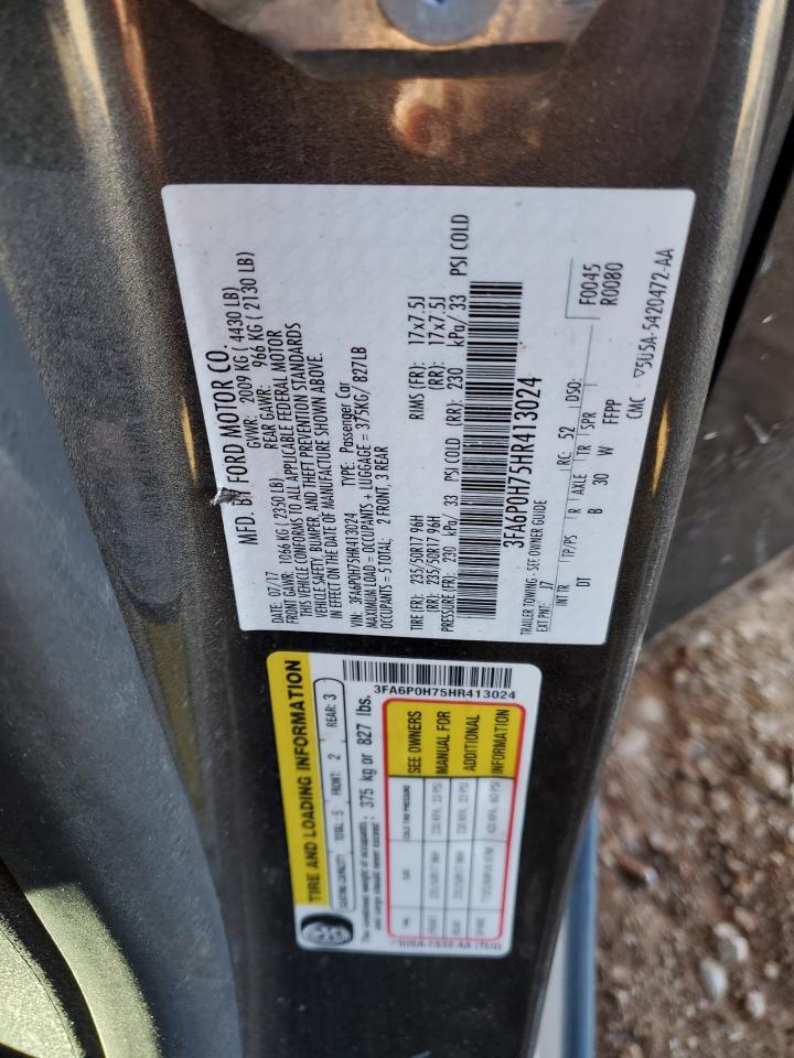 2017 Ford Fusion Se VIN: 3FA6P0H75HR413024 Lot: 83534484