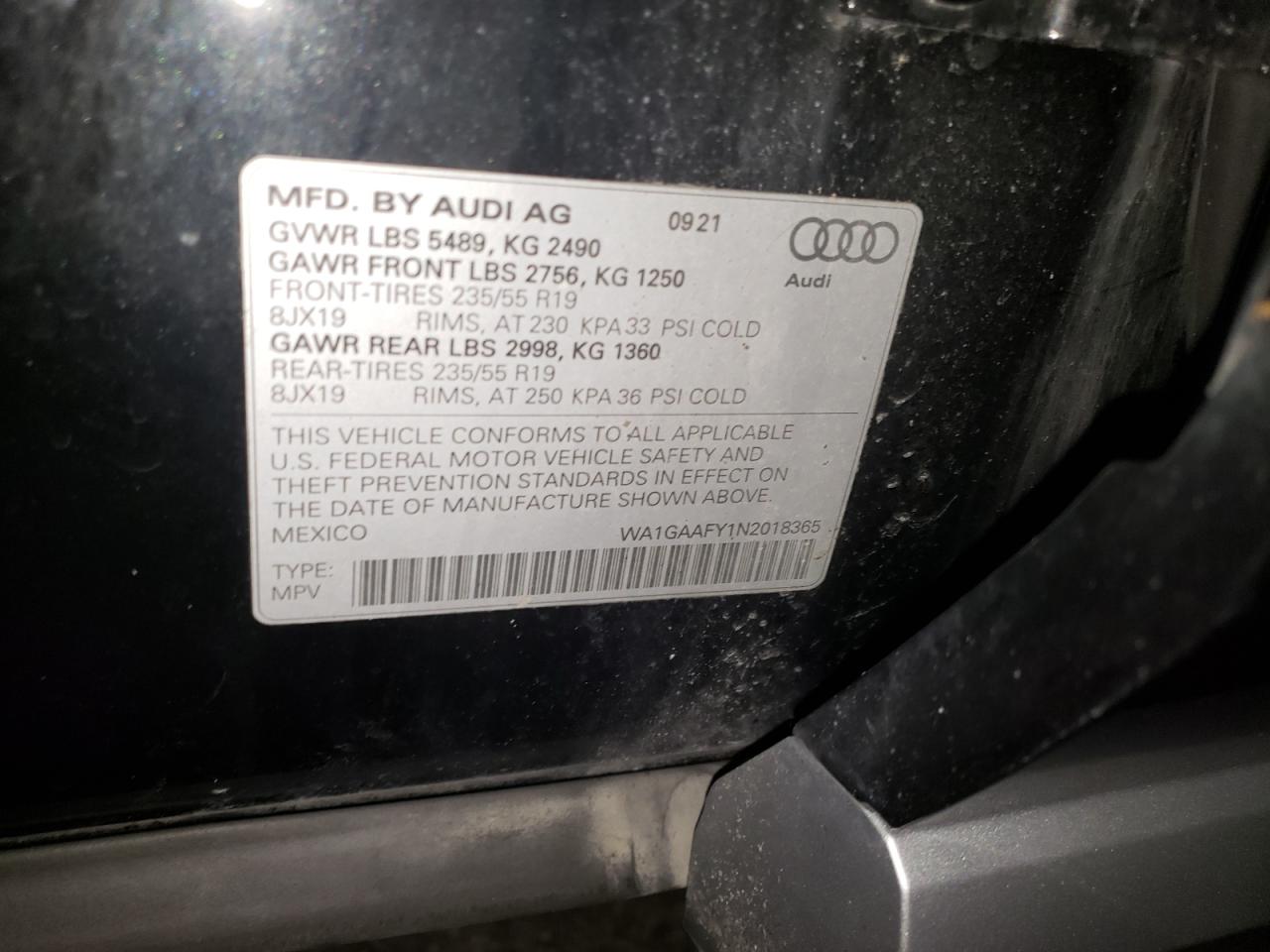 VIN WA1GAAFY1N2018365 2022 AUDI Q5 no.13