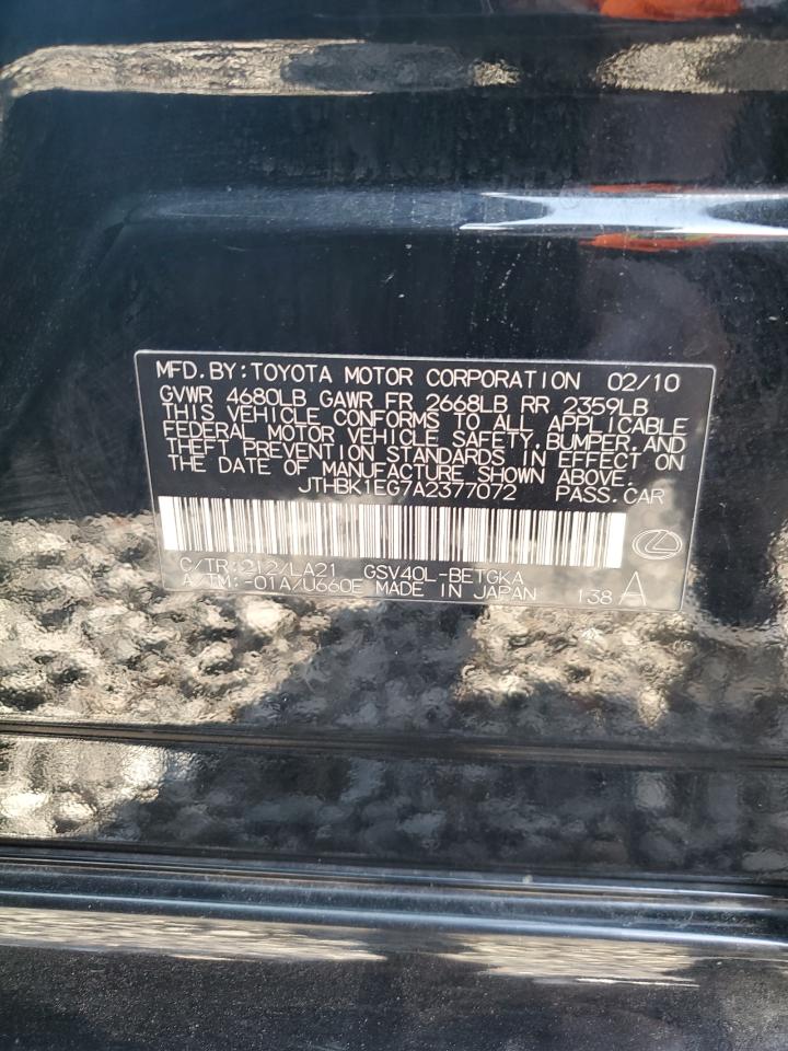 2010 Lexus Es 350 VIN: JTHBK1EG7A2377072 Lot: 85437794