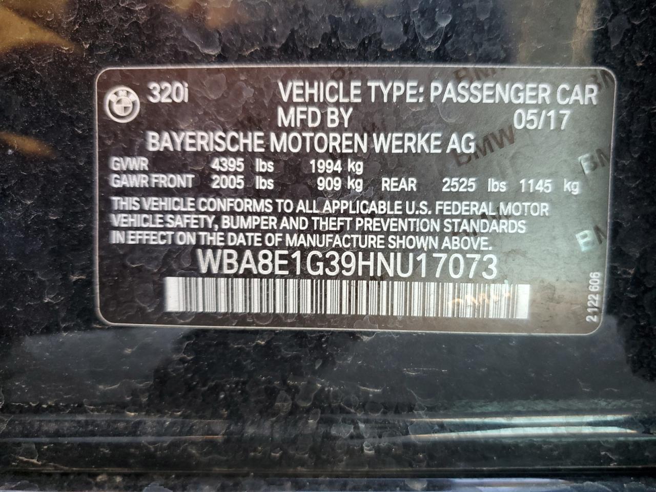 2017 BMW 320 I VIN: WBA8E1G39HNU17073 Lot: 84041474