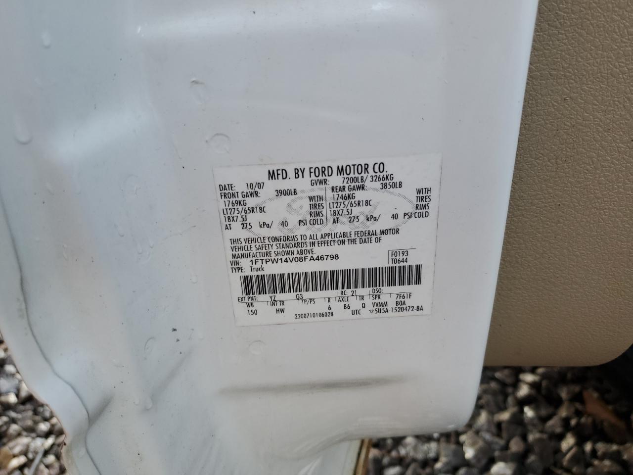 2008 Ford F150 Supercrew VIN: 1FTPW14V08FA46798 Lot: 84508054