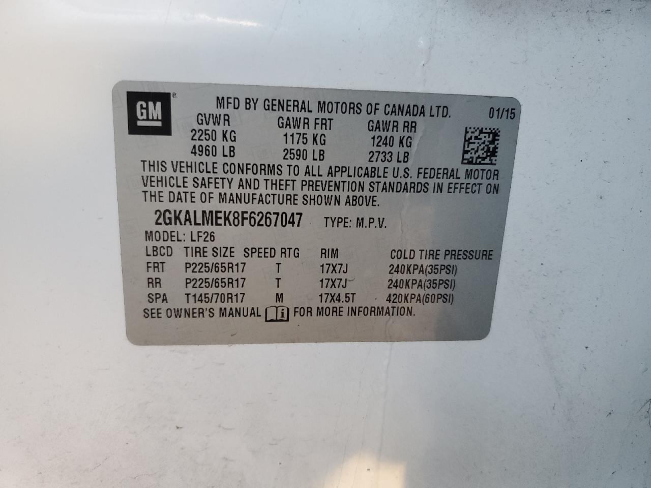 VIN 2GKALMEK8F6267047 2015 GMC TERRAIN no.13