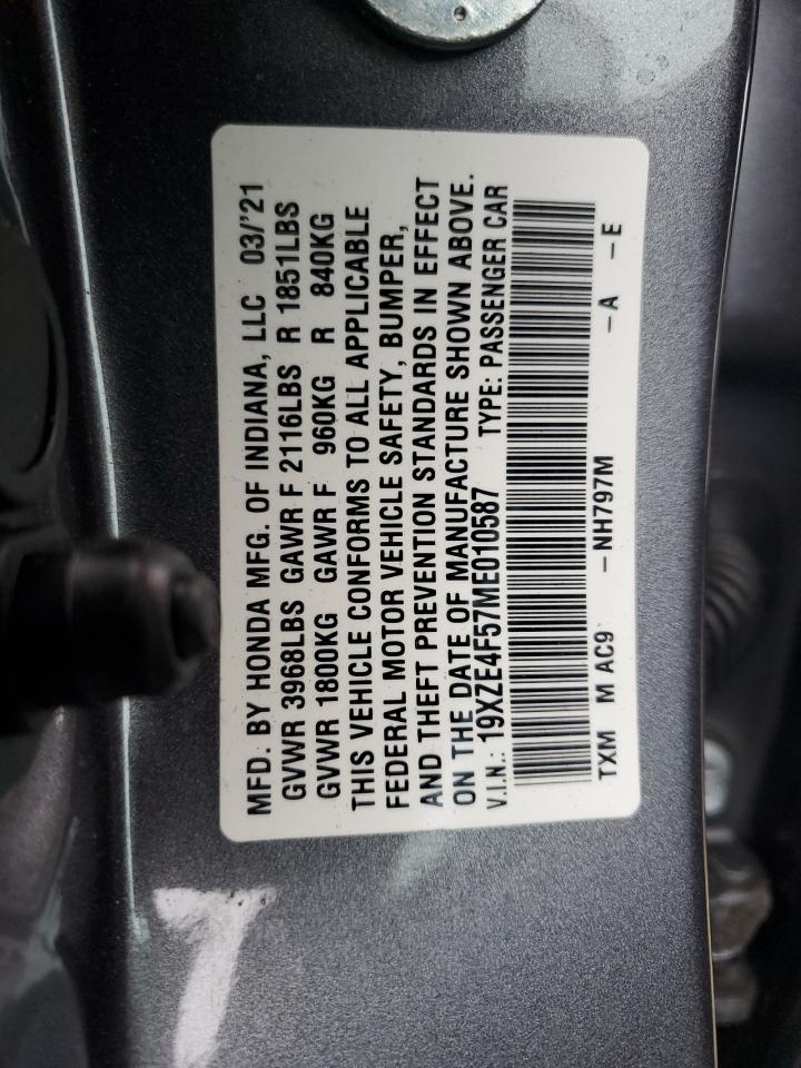 2021 Honda Insight Ex VIN: 19XZE4F57ME010587 Lot: 84254184