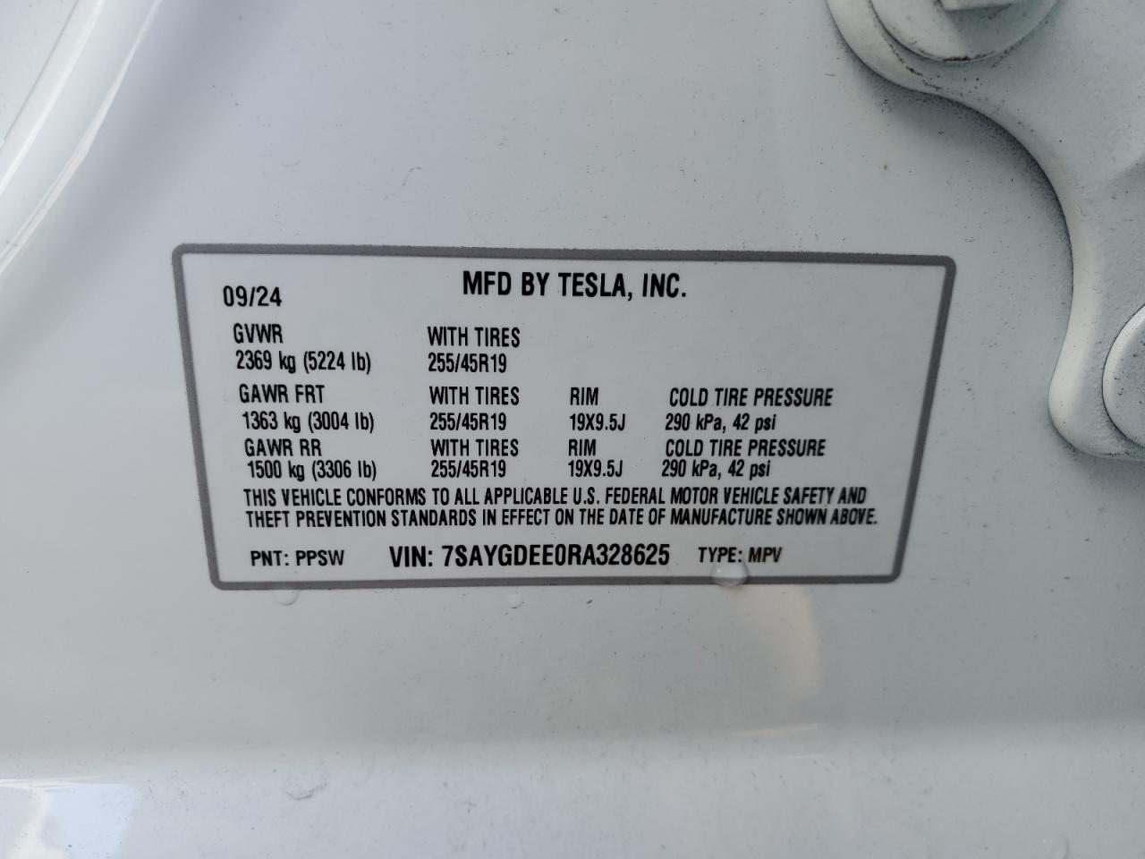 2024 Tesla Model Y VIN: 7SAYGDEE0RA328625 Lot: 84928554