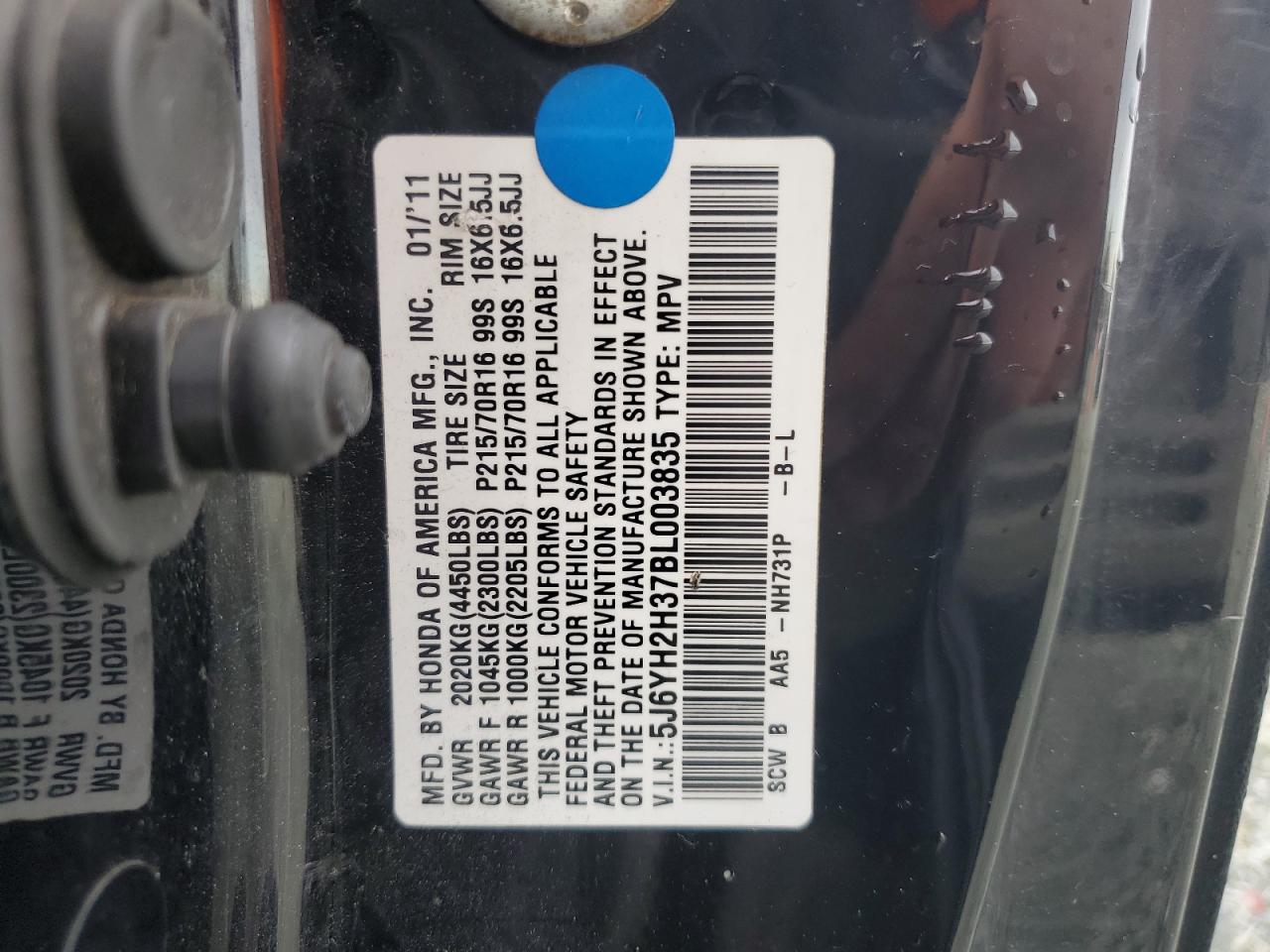 2011 Honda Element Lx VIN: 5J6YH2H37BL003835 Lot: 85241934