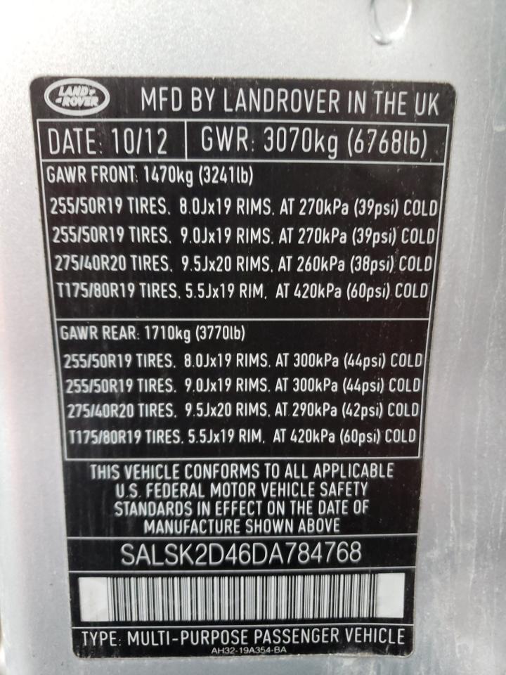 VIN SALSK2D46DA784768 2013 LAND ROVER RANGEROVER no.13