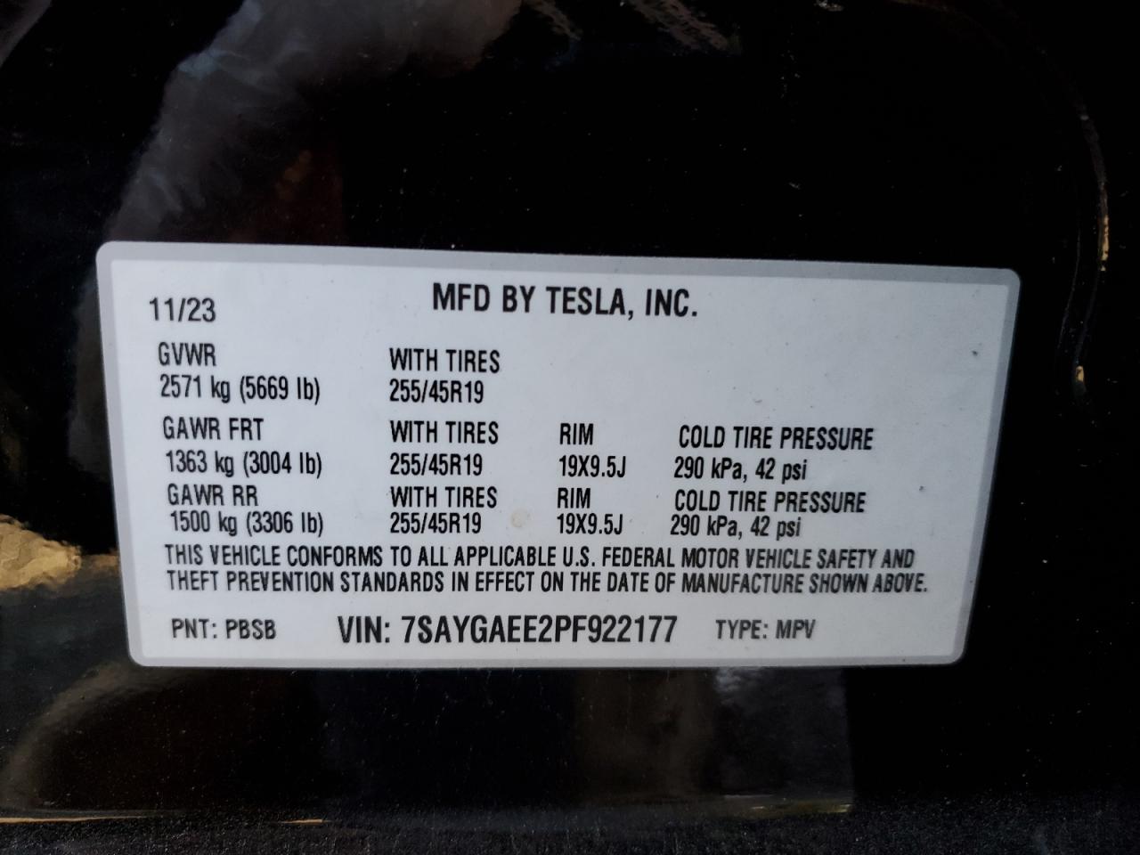 2023 Tesla Model Y VIN: 7SAYGAEE2PF922177 Lot: 83045934