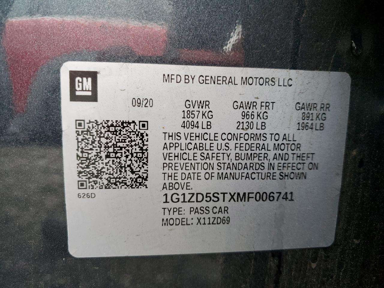 VIN 1G1ZD5STXMF006741 2021 CHEVROLET MALIBU no.12