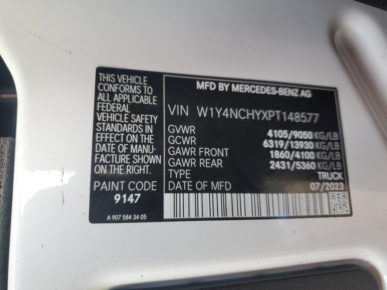 2023 Mercedes-Benz Sprinter 2500 VIN: W1Y4NCHYXPT148577 Lot: 82059064