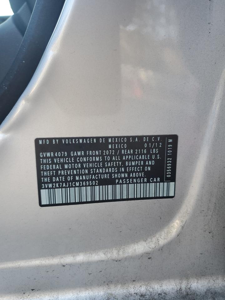 2012 Volkswagen Jetta Base VIN: 3VW2K7AJ1CM369502 Lot: 86887704