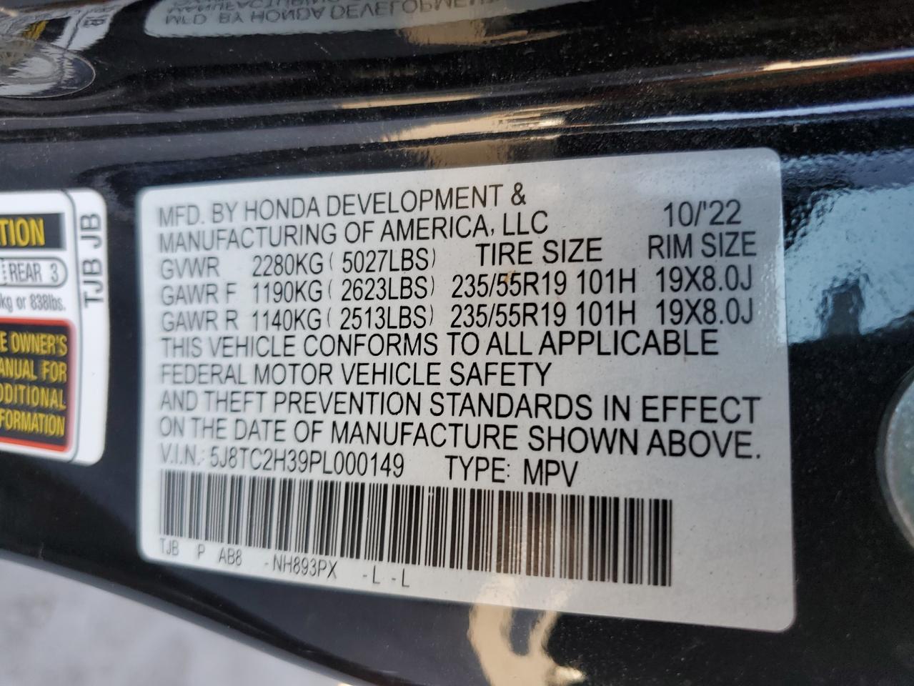 VIN 5J8TC2H39PL000149 2023 ACURA RDX no.13