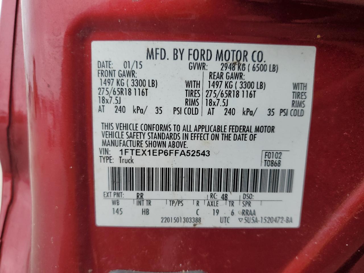 VIN 1FTEX1EP6FFA52543 2015 FORD F-150 no.12