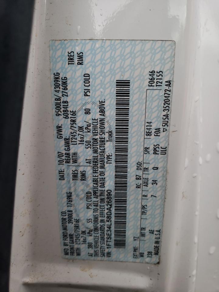 2008 Ford Econoline E350 Super Duty Van VIN: 1FTSE34L58DA26890 Lot: 84170624