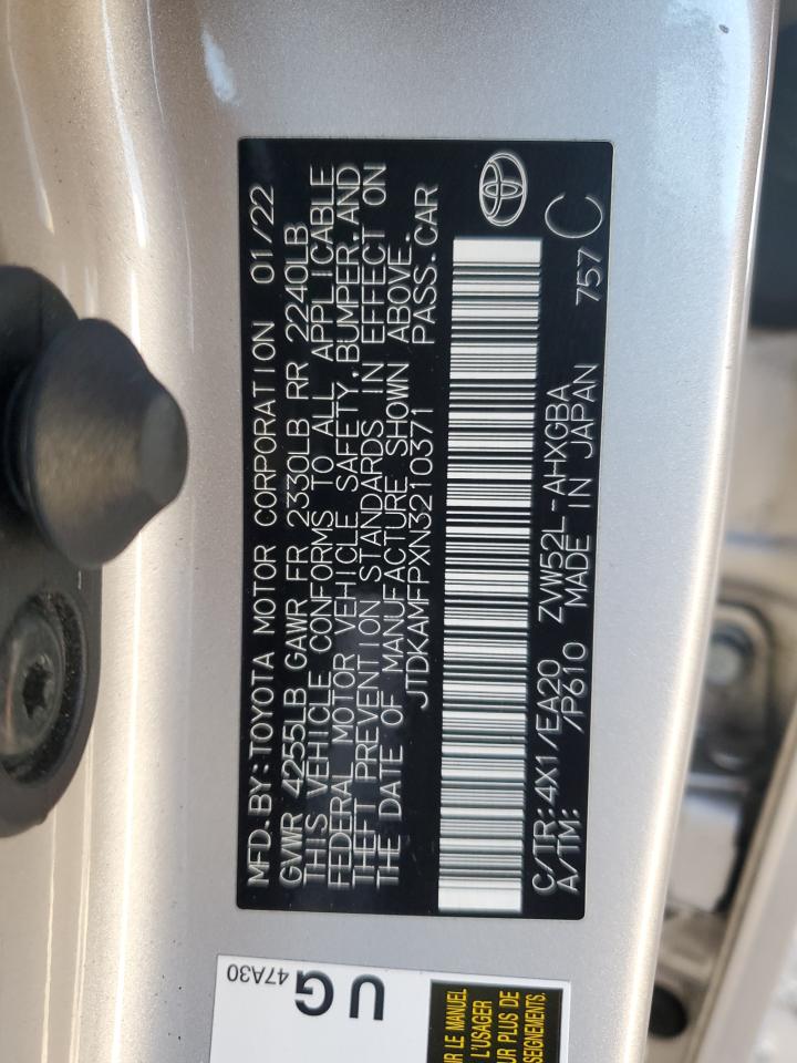 2022 Toyota Prius Prime Le VIN: JTDKAMFPXN3210371 Lot: 87244264