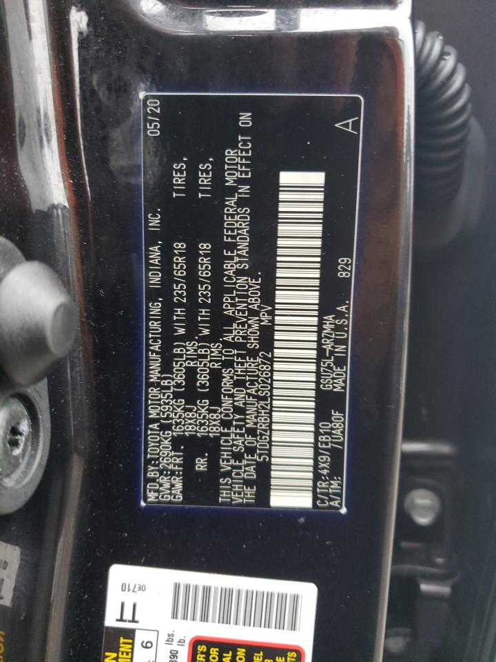 2020 Toyota Highlander Xle VIN: 5TDGZRBH2LS026872 Lot: 85147894