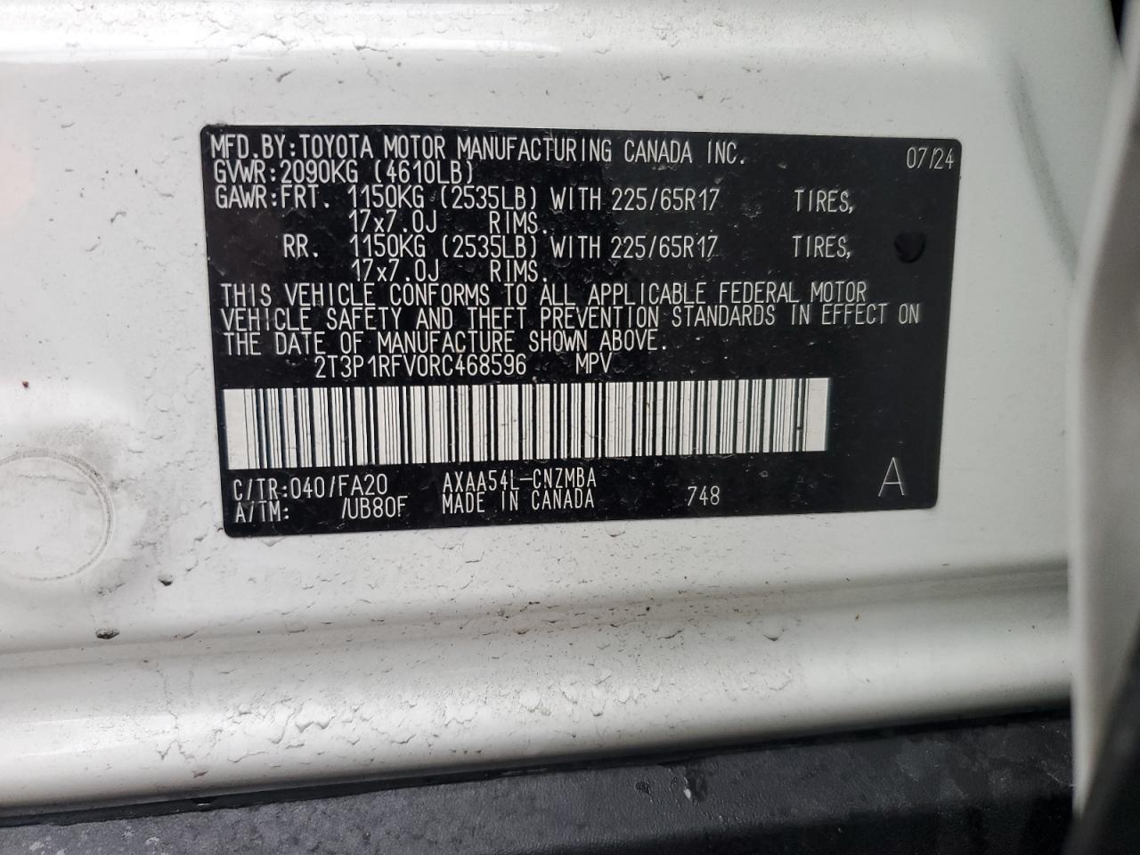 VIN 2T3P1RFV0RC468596 2024 TOYOTA RAV4 no.12