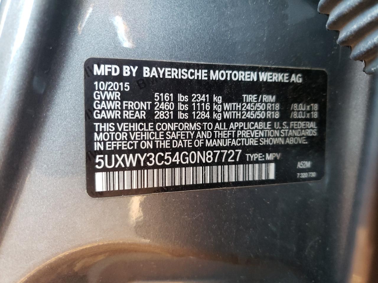 2016 BMW X3 xDrive28D VIN: 5UXWY3C54G0N87727 Lot: 84141684