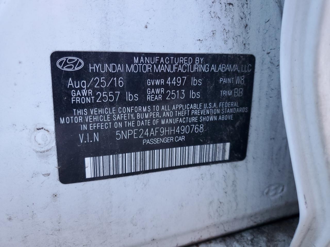 VIN 5NPE24AF9HH490768 2017 HYUNDAI SONATA no.13