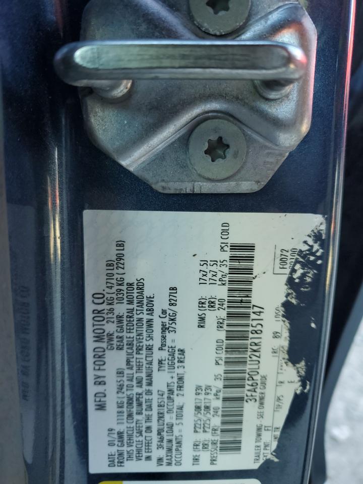 VIN 3FA6P0LU2KR185147 2019 FORD FUSION no.12