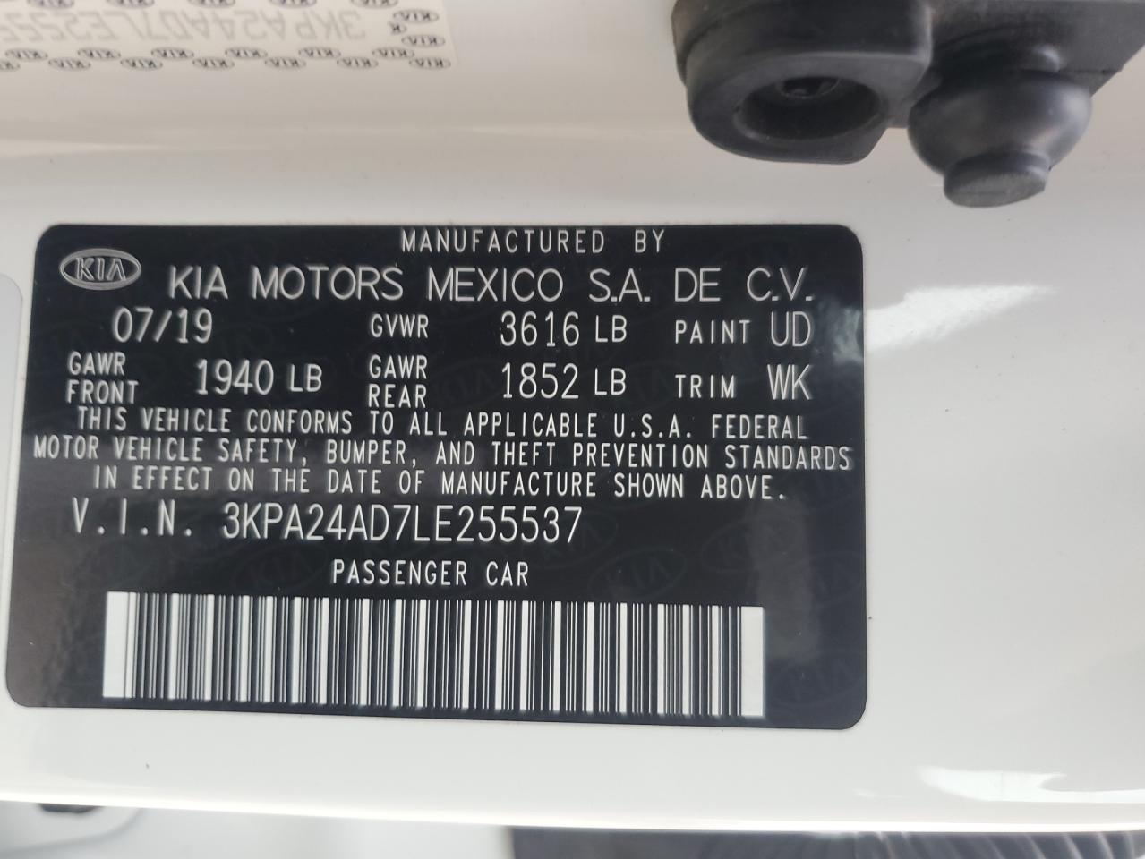 2020 Kia Rio Lx VIN: 3KPA24AD7LE255537 Lot: 84889344